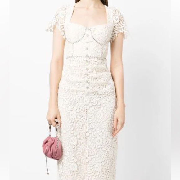 Self-Portrait Cream Sweetheart Neck MIDI - Picture 2 of 9